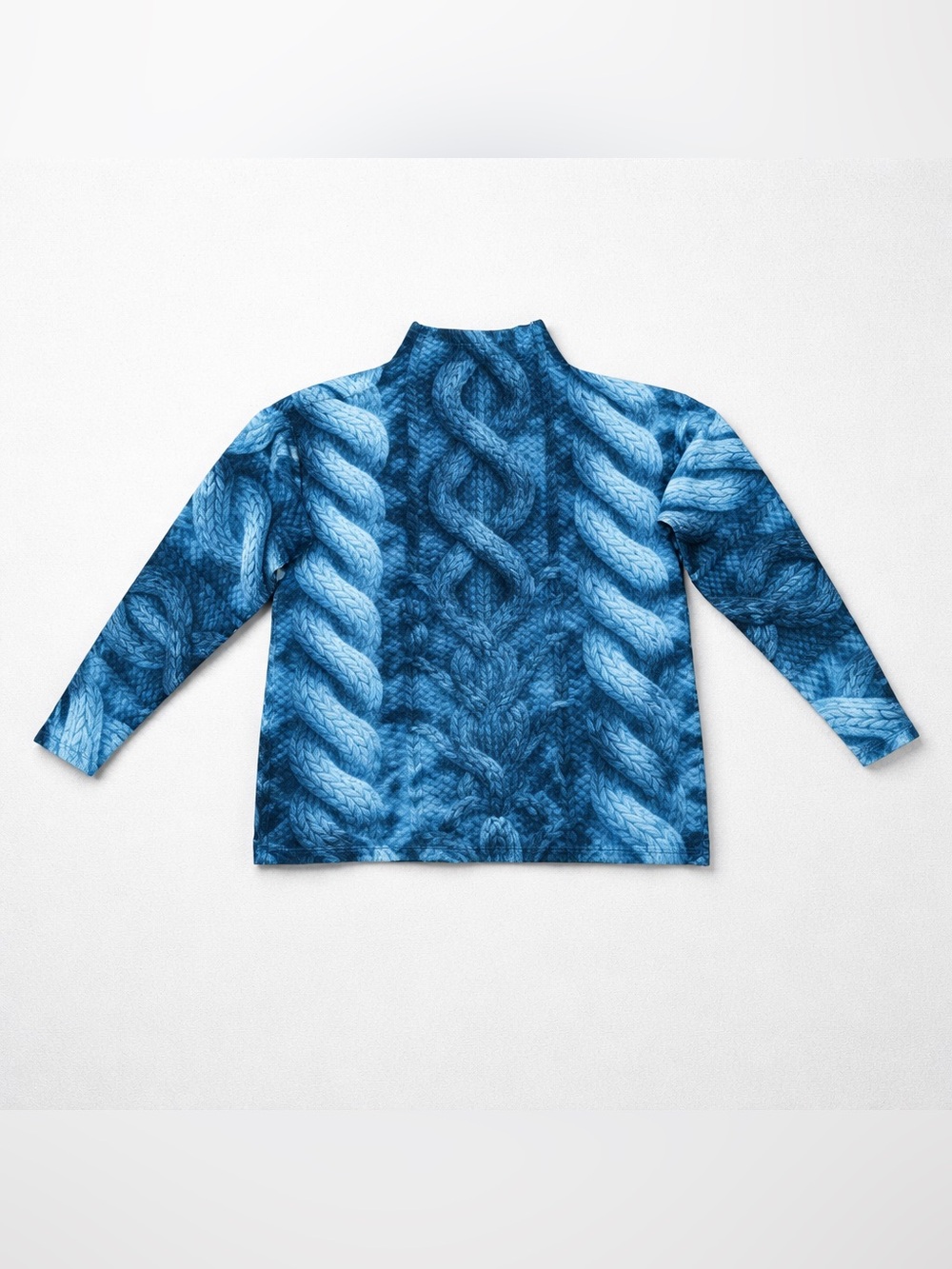 Women’s Top Blue Cable Knit Print Long Sleeve Turtleneck Sweater Size L